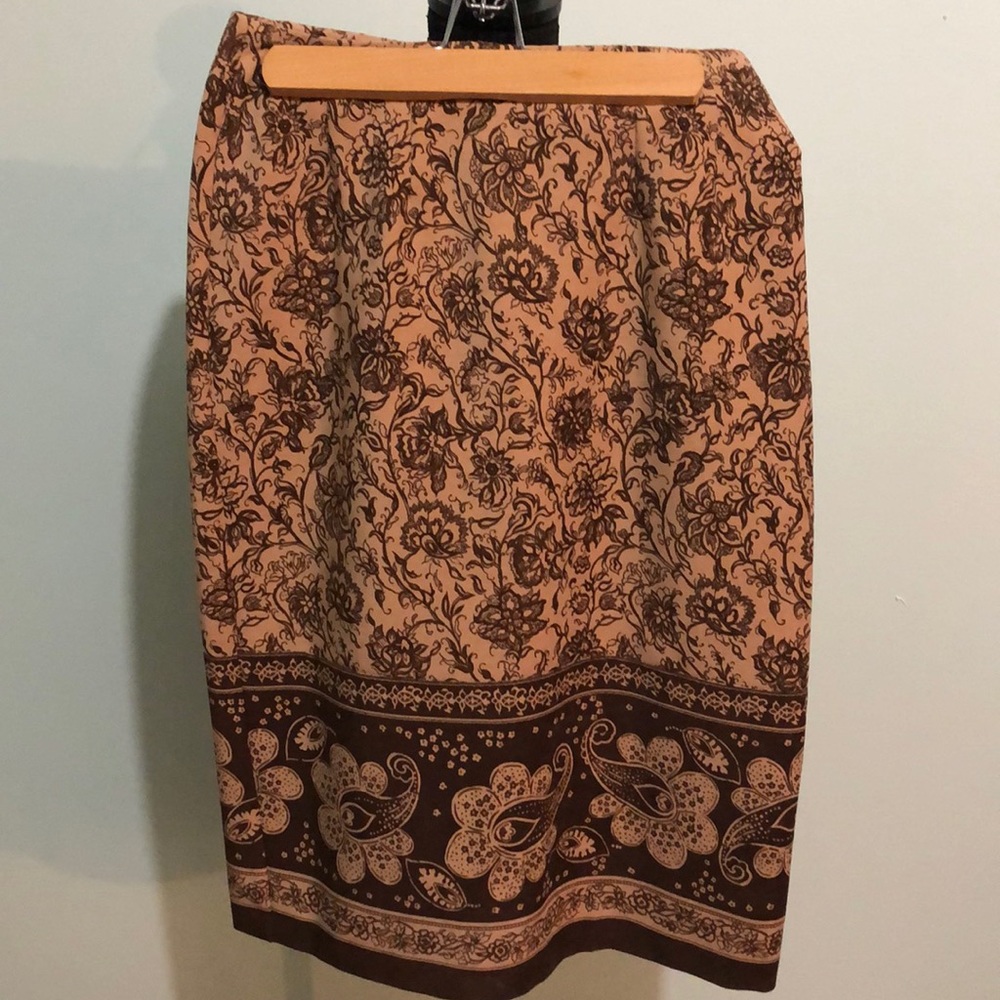 Sag Harbor Pencil Skirt in brown floral pattern